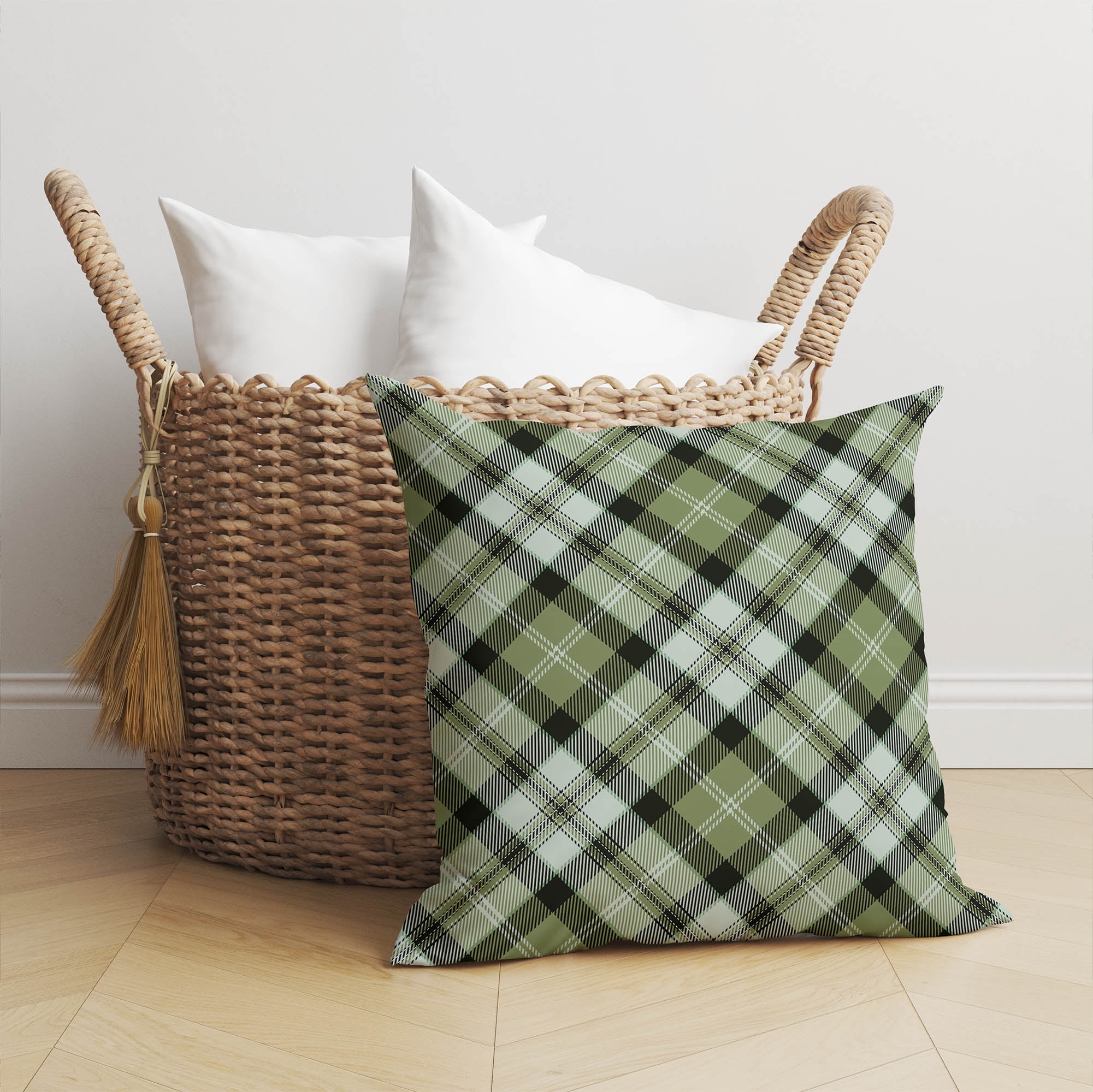 Green Plaid Throw Pillows