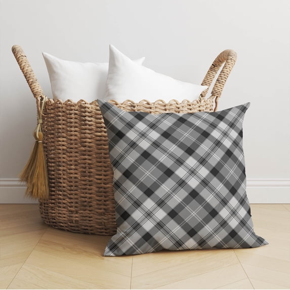 Anthony Plaid Grey Throw Pillow