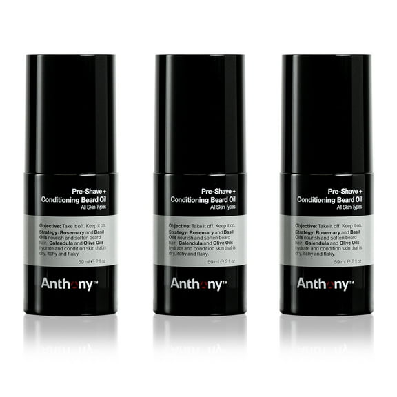 Anthony Pre-Shave and Conditioning Beard Oil, 2 Fl Oz, Contains Rosemary, Basil, Olive and Calendula Oils, Hydrates, Softens, Nourishes, and Conditions Skin Pack of 3