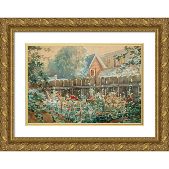 Anthony Thieme 14x11 Gold Ornate Wood Frame and Double Matted Museum Art Print Titled - Floral Garden (1918)
