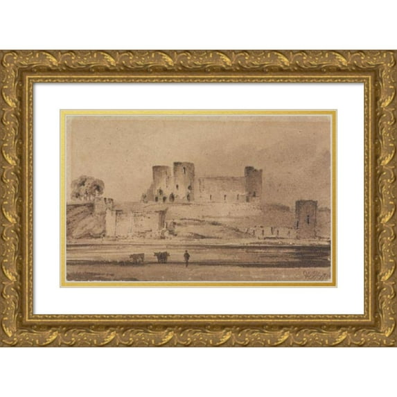 Anthony Vandyke Copley Fielding 18x13 Gold Ornate Wood Frame and Double Matted Museum Art Print Titled - West View of Rhyddlan Castle (1809)