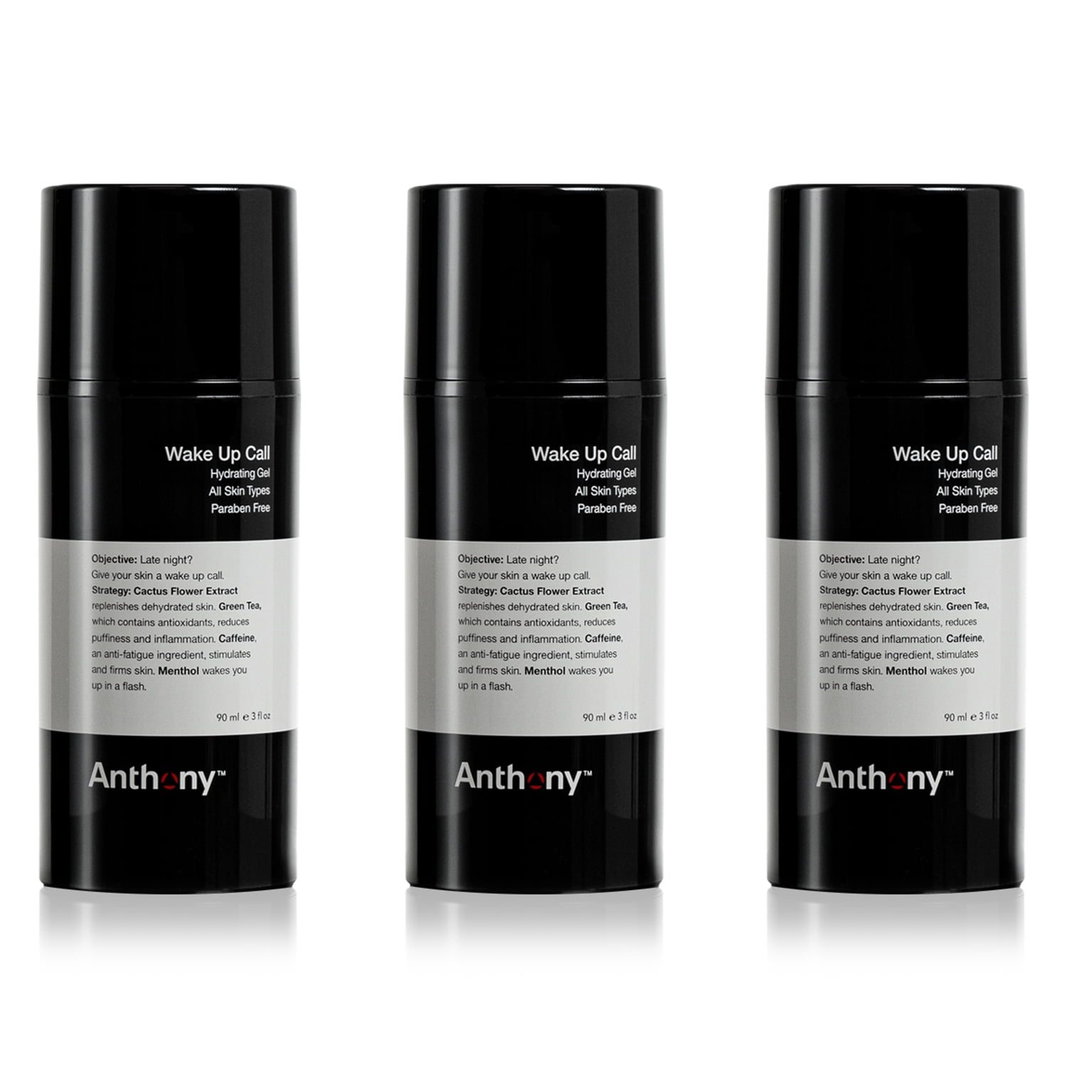 Anthony Wake Up Call, 3 Fl Oz, Face and Anti-Puffiness – Tired Skin Refresher & Moisturizer with Caffeine, Menthol, Green Tea, and Shea Butter Pack of 3