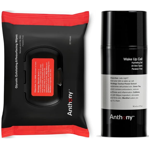 Anthony Wake Up Call, 3 Fl Oz and Anthony Glycolic Exfoliating and Resurfacing Wipes, 30 Count