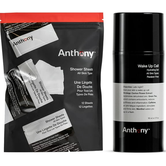 Anthony Wake Up Call, 3 Fl Oz, and Anthony Shower Sheets, 12 Single Pack Sheets