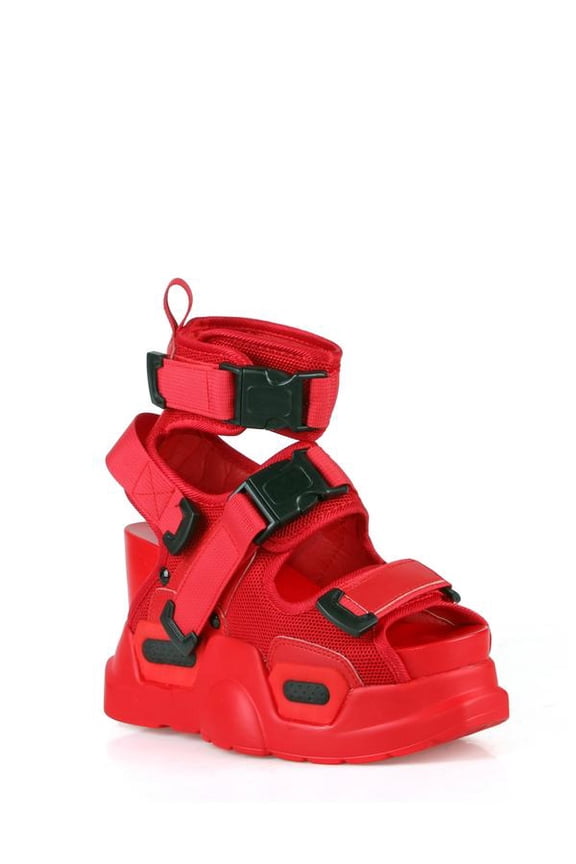 Platform Buckle Strap Sandals in Red