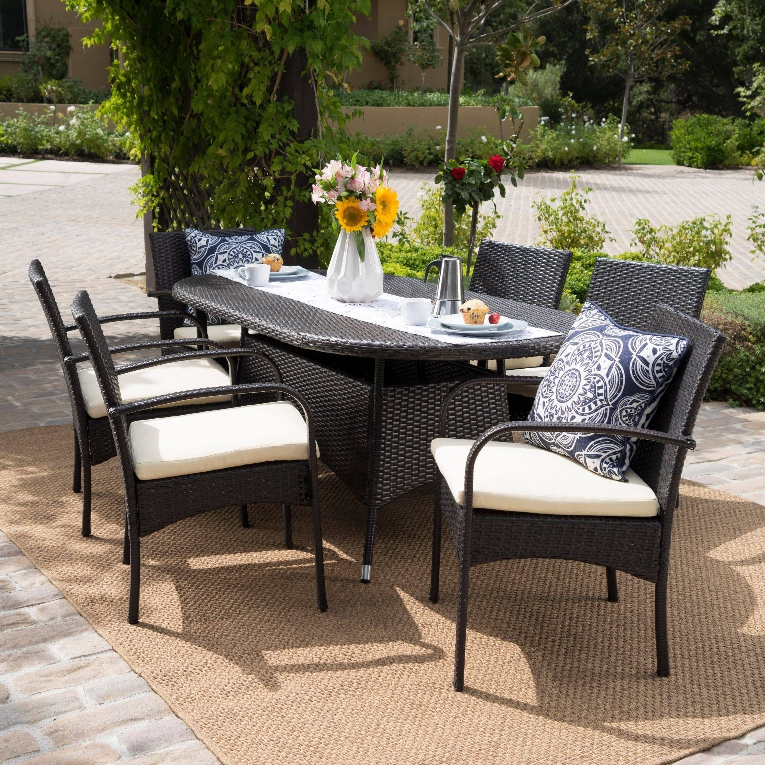Christopher Knight Home Anthony Outdoor 7-piece Wicker Dining Set with Cushions by Brown