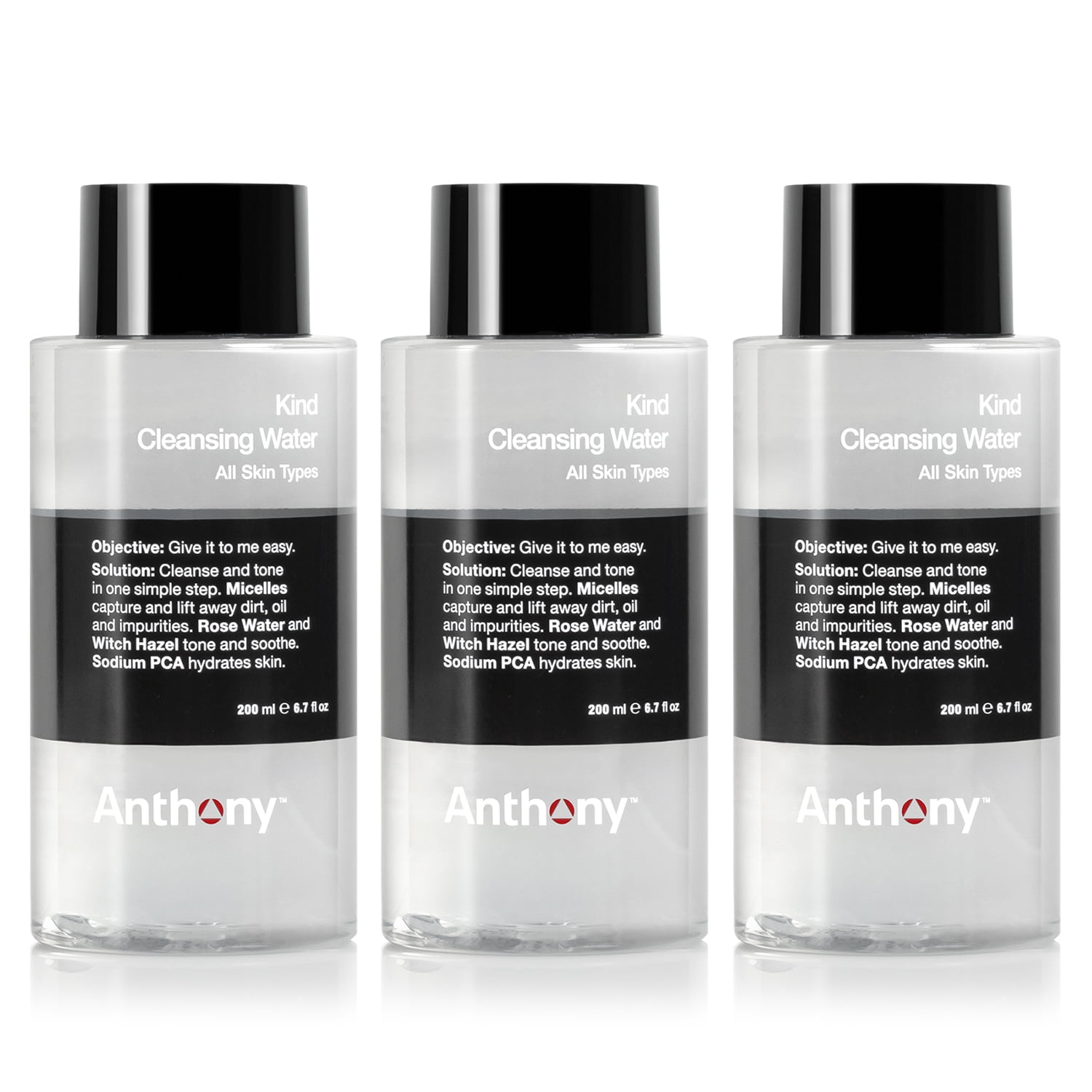 Anthony Witch Hazel Toner for Face Kind Cleansing Water – Contains Rose Water to Tone & Soothe, Sodium PCA to Hydrate Skin, and Micelles Removes Excess Oil and Impurities, 6.7 Fl Oz Pack of 3