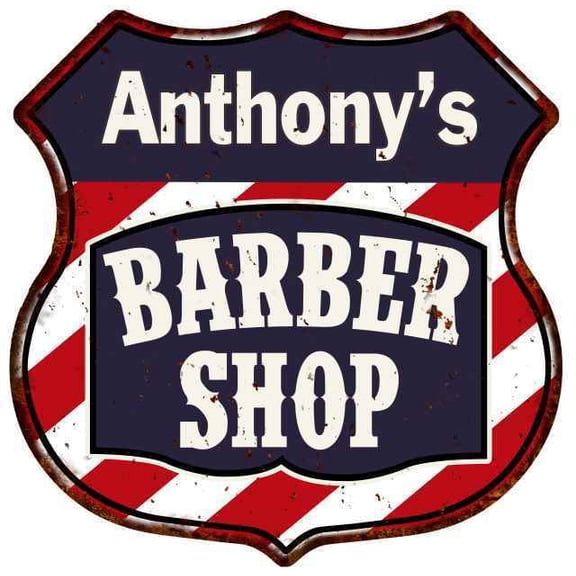 Anthony's Barber Shop Shield Metal Sign Hair Gift Size: 12"x 12"
