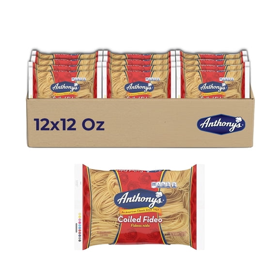 Anthonys Coiled Fideo Pasta, 12-Pack (12 oz Each), Traditional Mexican-Style Vermicelli for Sopa de Fideo & Authentic Recipes