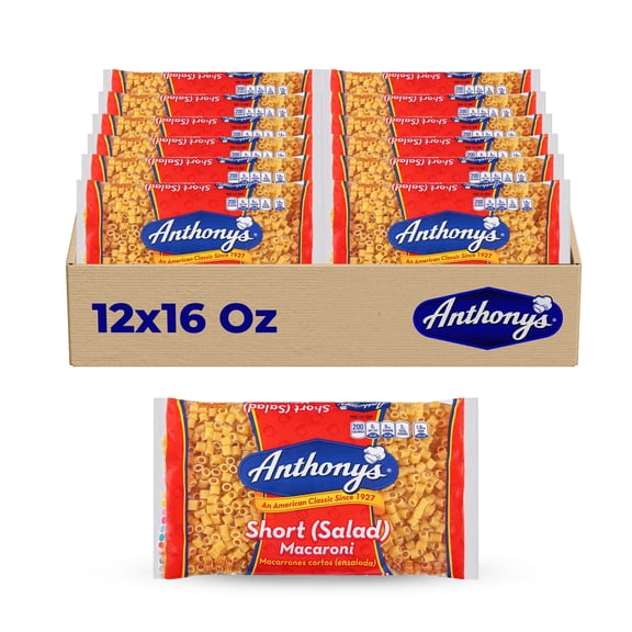 Anthony's Ditalini Pasta, 12-Pack (16 oz Each) Small Tube Pasta for Soups, Salads & Classic Italian inspired dishes