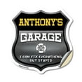 thumbnail image 1 of Anthony's Garage I Can Fix Everything But Stupid 12 inch X 12 inch Shield Shaped Heavy Duty 3.2 mil Vinyl Decal To last, Gift for Dads and Uncles Classic Americana Crafted in the USA, 1 of 6