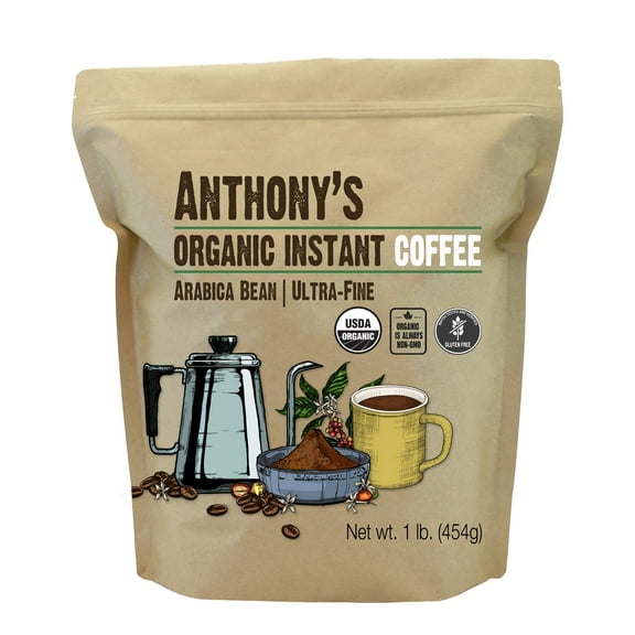 Anthony's Organic Instant Coffee, 1 lb, Ultra Fine Microground, Gluten Free, Arabica, Non GMO