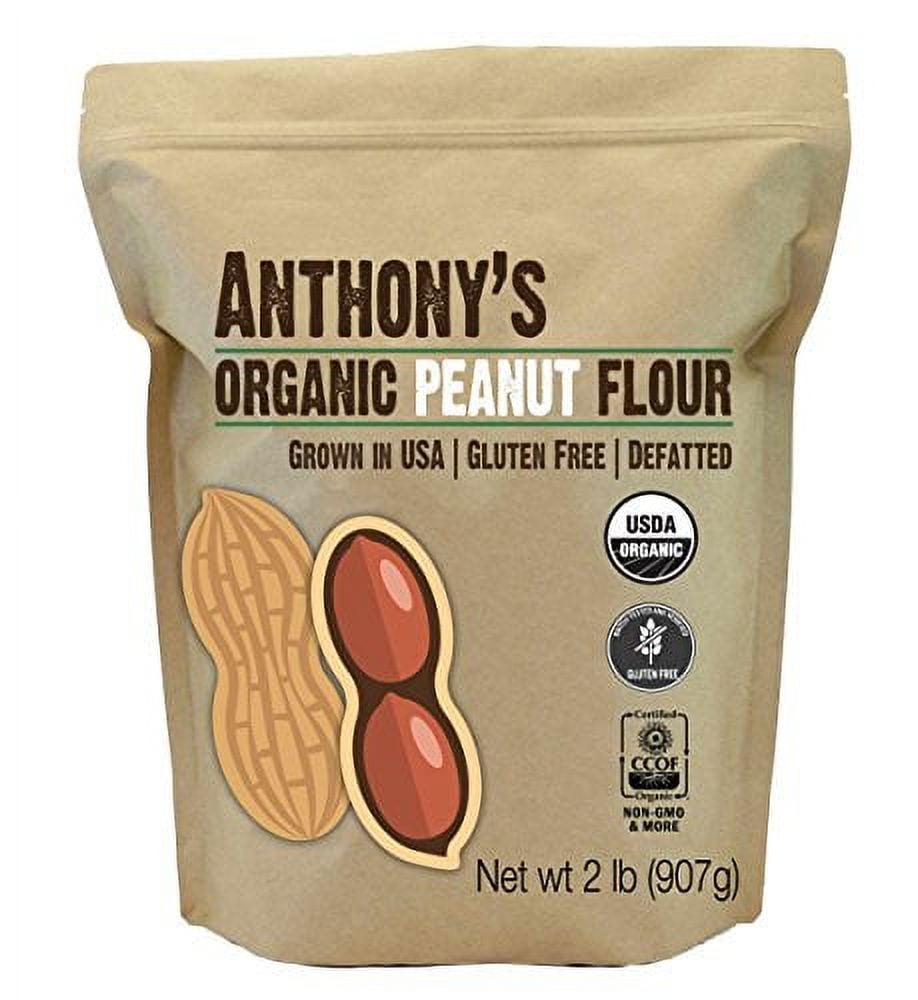 Anthony's Organic Peanut Flour, Defatted, 2 lb, Light Roast 12% Fat, Verified Gluten Free