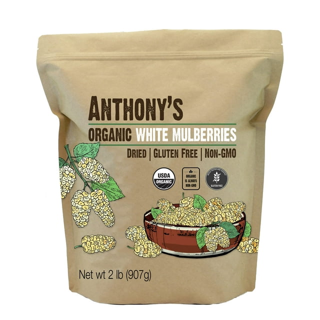 Anthony's Organic White Mulberries, 2 Lb, Sun Dried, Gluten Free & Non 