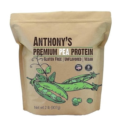 Anthony's Premium Pea Protein, 2 lb, Gluten Free, Lactose Free, Unsweetened, and Unflavored