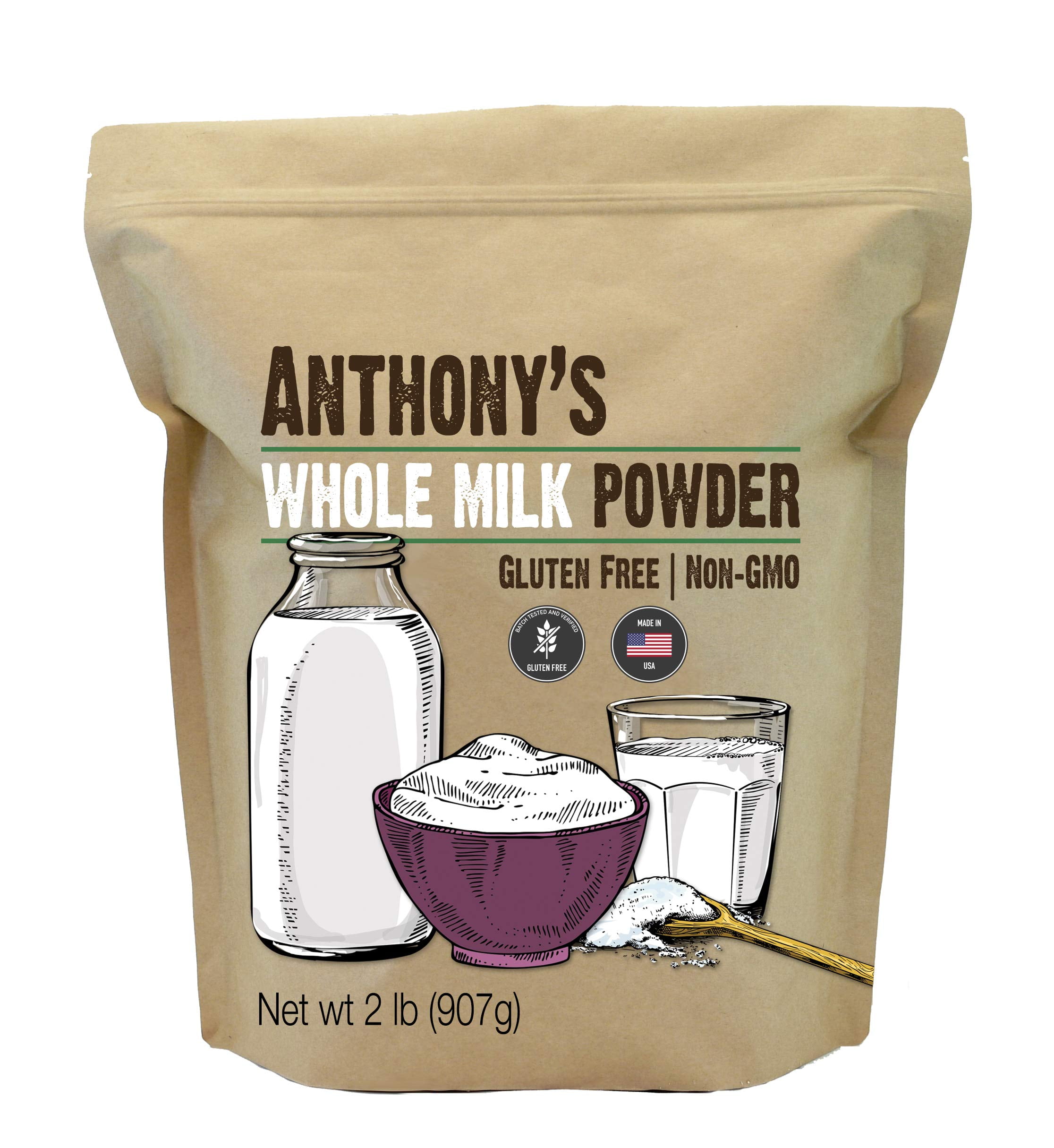 Anthony's Whole Milk Powder, 2 lb, Gluten Free, Non GMO
