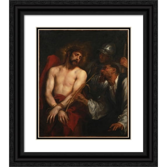 Anthony van Dyck 12x14 Black Ornate Wood Framed Double Matted Museum Art Print Titled: The Mocking of Christ (1628-30)