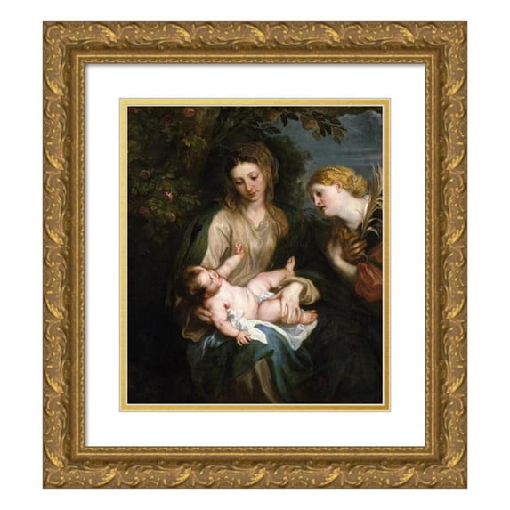 Anthony van Dyck 12x14 Gold Ornate Wood Frame and Double Matted Museum Art Print Titled - Virgin and Child with Saint Catherine of Alexandria (ca. 1630)