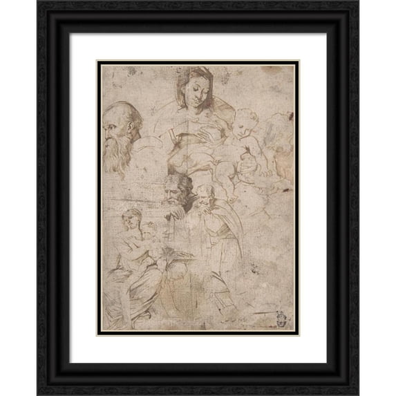 Anthony van Dyck 14x18 Black Ornate Wood Framed Double Matted Museum Art Print Titled - Sheet of Studies (1621-27)