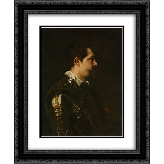 Anthony van Dyck 2x Matted 20x24 Black Ornate Framed Art Print 'Portrait of a Military Commander bust length in Profile in Damascened armour with white colland red sash'