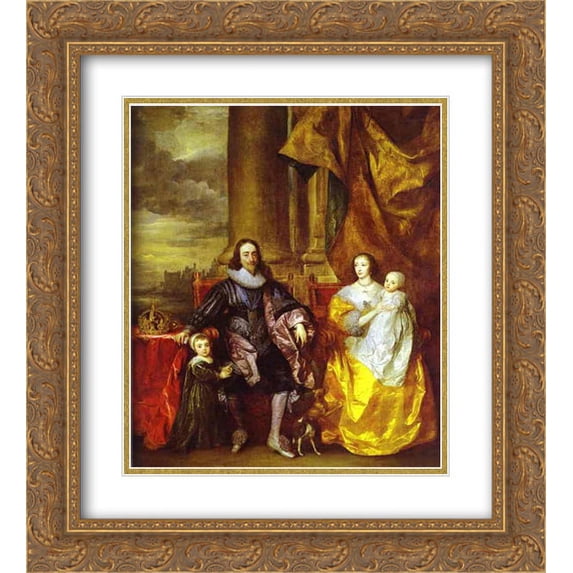 Anthony van Dyck 2x Matted 20x24 Gold Ornate Framed Art Print 'Charles I and Queen Henrietta Maria with Charles, Prince of Wales and Princess Mary'