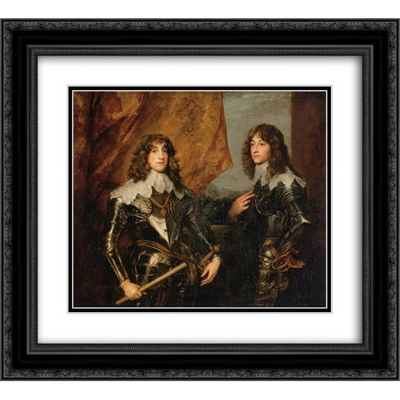 Anthony van Dyck 2x Matted 22x20 Black Ornate Framed Art Print 'Portrait of the Princes Palatine Charles Louis I and his Brother Robert'