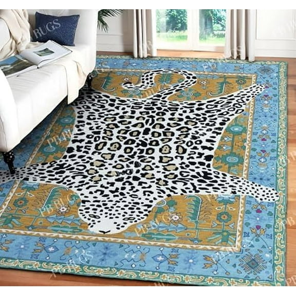 Anthoropology leopard 3'x5′ Area Rug Handcrafted Motif Floral Design Oriental Traditional Design Non-Shedding Fine Wool Pile & Easy-Care Areas in Living Room Bedroom