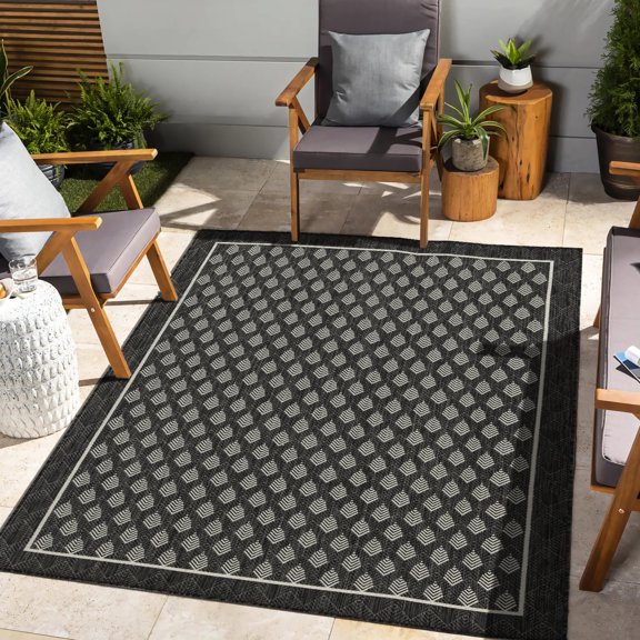 Anthracite Flatweave Indoor/Outdoor Area Rug / High Traffic Areas, No Doorway Blockage