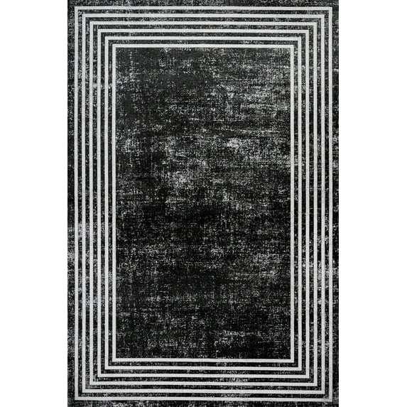 Anthracite Framed Area Rugs for Living Room Washable Rugs Boho Moroccan Area Rug Soft Neutral Geometric Bohemian Carpet Distressed Indoor Rug for Bedroom Dining Room Office Foldable Nonslip Rug