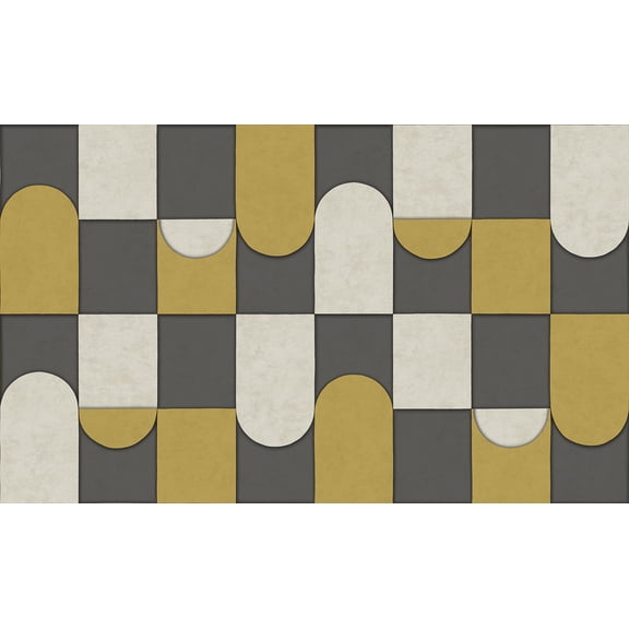 Anthracite & Ochre 3D Patchwork Geometric Wallpaper R8087