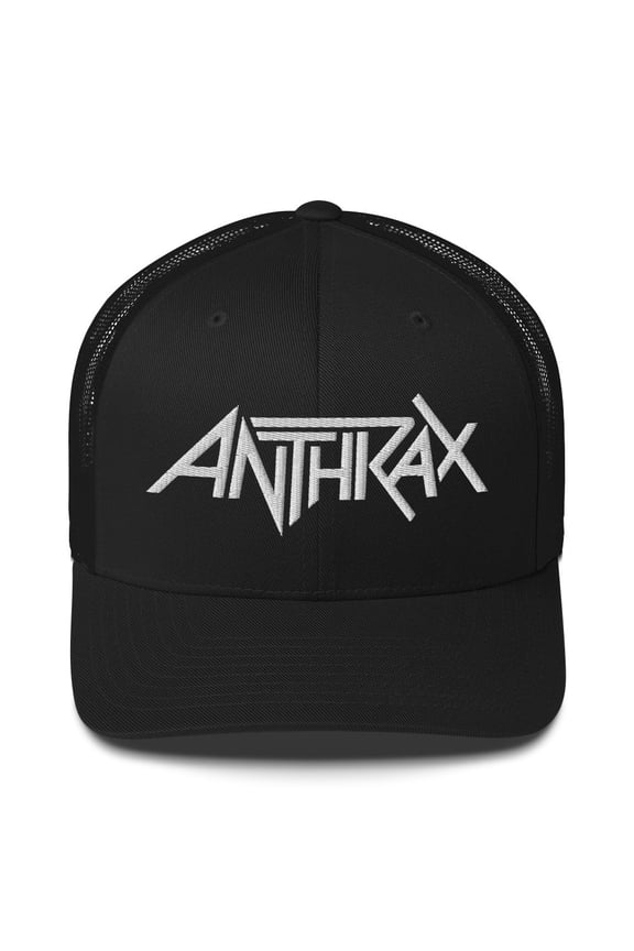 Anthrax - White on Black Trucker HD Embroidered Hat