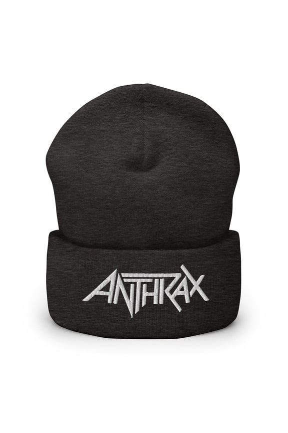 Anthrax - White on Dark Grey Cuffed HD Embroidered Beanie
