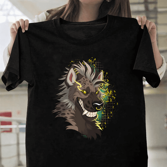 Anthro Hyena Hand Drawn Furry Art Creative Animal Fandom Art Unisex T-Shirt, for men & women, up to size 5XL.