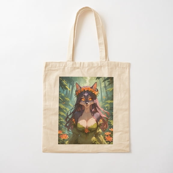 Anthro Wolf Girl In The Forest Canvas Tote Bags, Reusable Shopping Bag