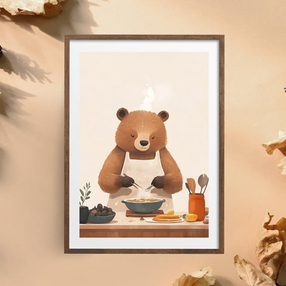 Anthropomorphic Bear Chef Poster, Whimsical Bear Cooking Art, Cute Bear Kitchen Decor, Adorable Animalcharming Culinary Wall Art, Modern Wall Decor, 8x12 UNFRAMED