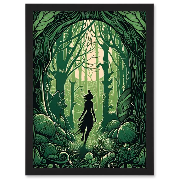 Anthropomorphic Fox Silhouette Forest Art Nouveau Artwork Framed Wall Art Print A4