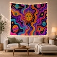 thumbnail image 1 of Anthropomorphic Sun With Planets & Eyes in Cosmic Swirl, Whimsical Psychedelic for Space Lovers, Celestial Wall Art Decor, Birthday Gift Tapestry Wall Hanging for Bedroom and Living Room, 1 of 7