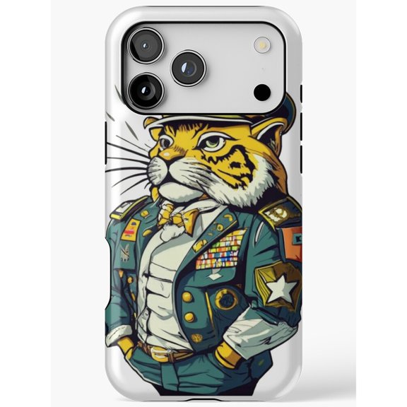 Anthropomorphic Tiger Officer Green and Yellow Tough iPhone Case, Polycarbonate Shell with TPU Liner