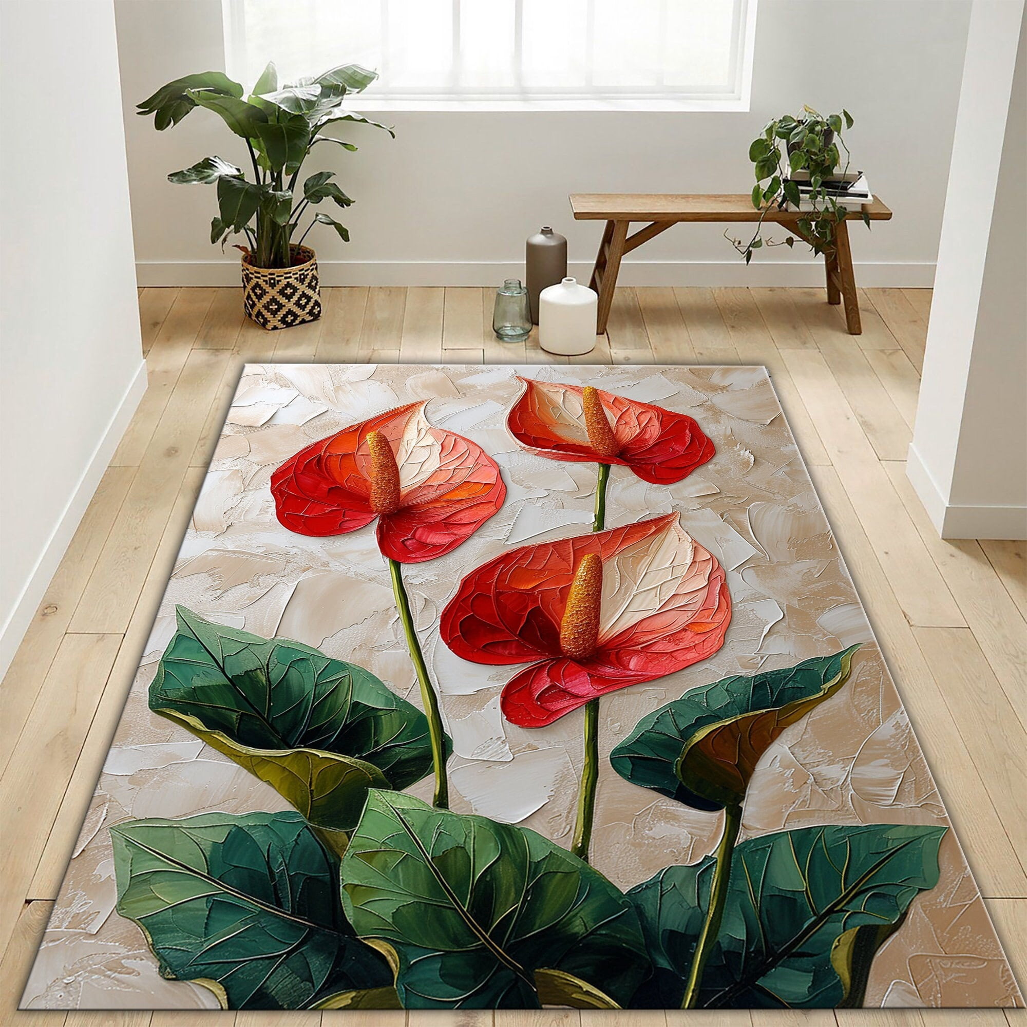 Plant Rug Anthurium Plant Rug 2x3 ft = 65x95 cm Washable Rug - Walmart.com