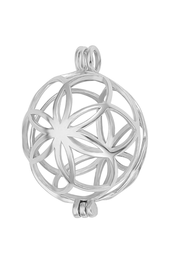 Anti-1pc Rhodium Plated 925 Sterling Silver Empty Bead Cage Pendants Round with Flower Platinum 25x18mm Hole: 2.5mm Inner Diameter: 16.5mm