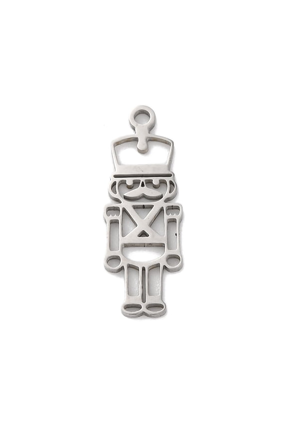 Anti-201 Stainless Steel Pendants Laser Cut Nutcracker Soldier Charm Stainless Steel Color 22.5x7.5x1mm Hole: 1.5mm for DIY