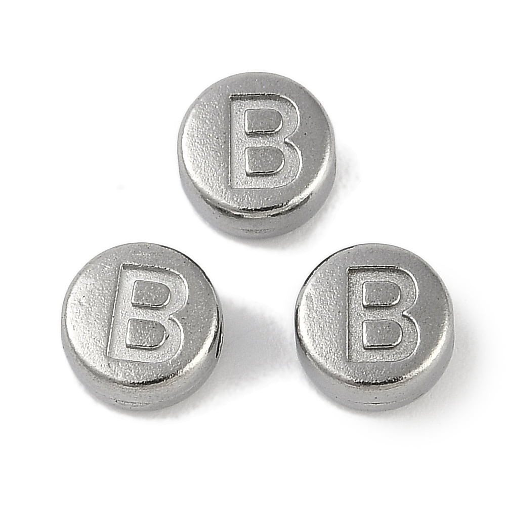 Anti-304 Stainless Steel Beads Flat Round with Letter Stainless Steel Color Letter B 7x3.8mm Hole: 1.8mm diy