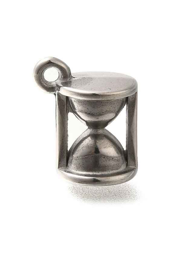 Anti-304 Stainless Steel Pendants Sand Clock Charm Stainless Steel color 15.5x13x10mm Hole: 2mm