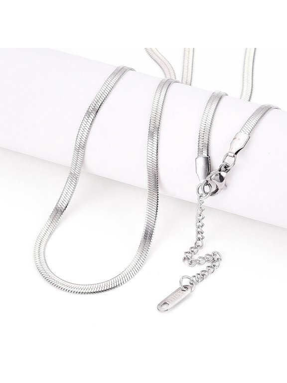 Anti-3mm Stainless Steel Flat Snake Chain Necklaces for Men Women Long-Lasting Plated Stainless Steel Color 16.14~17.72 inch(41~45cm)