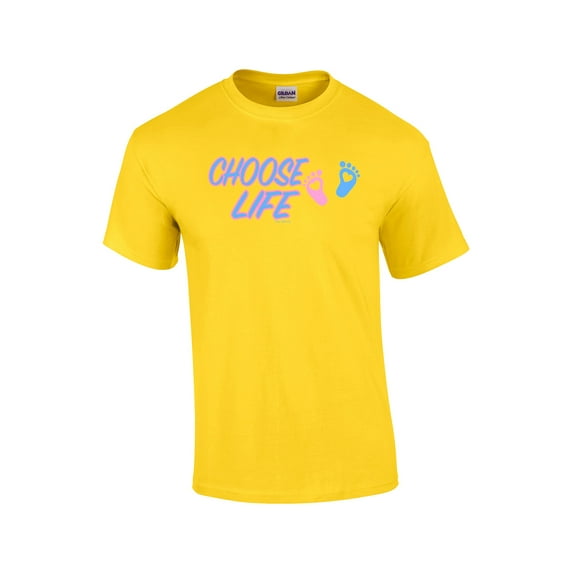 Anti-Abortion Short Sleeve T-shirt Choose Life Baby Foot Prints-Yellow-XL