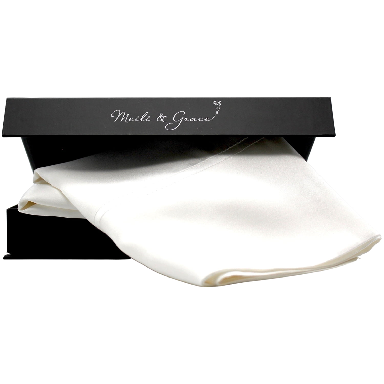 Anti-Aging 100% Mulberry Silk Pillowcase by Meili Grace Standard/Queen Size Ivory White