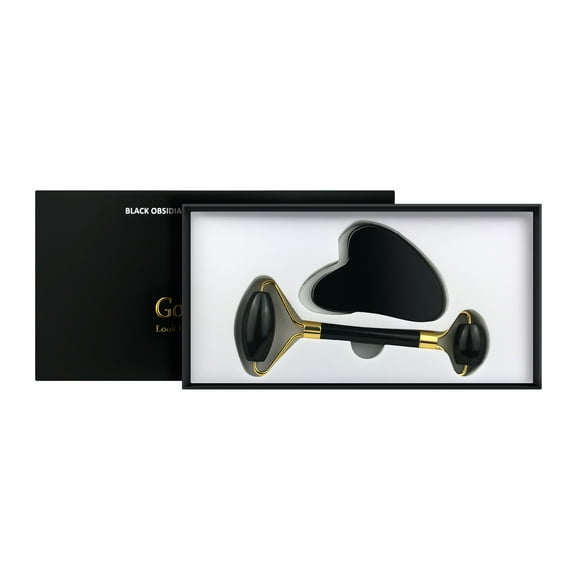 Anti-Aging Jade Black Obsidian Roller and Gua Sha Spa Set - Massager & Sculpting Tools for Eyes, Face, Neck and Body. Helps Reduce The Appearance of Wrinkles, Fine Lines, Soothes & De-Puffs Skin