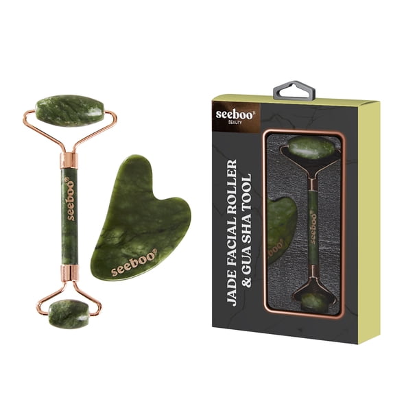 Anti Aging Jade Roller And Gua Sha Set Beautiful Skin | Anti-Aging Massager Tool Double head Facial Roller For Face, Eye, Neck - Body Muscle Relaxing Relieve Wrinkles