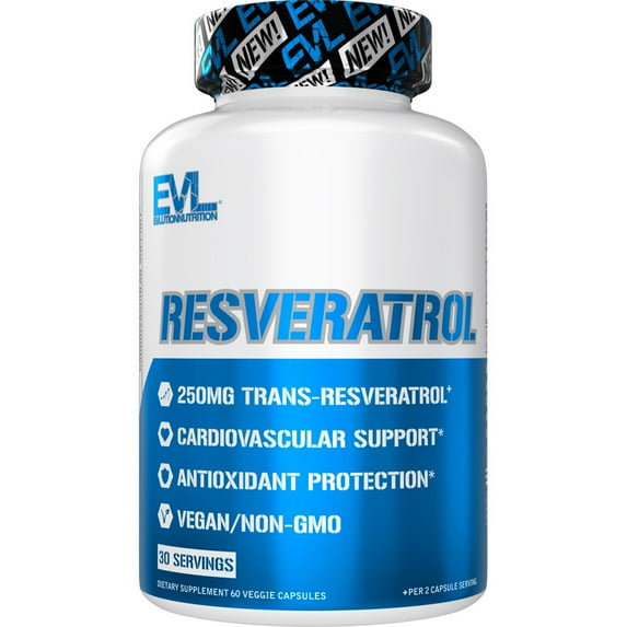 Anti Aging Trans Resveratrol Supplement - Evlution Nutrition Super Antioxidant Supplement with 250mg Trans-Resveratrol from Resveratrol 500mg Japanese Knotweed Extract for Immune and Heart Health