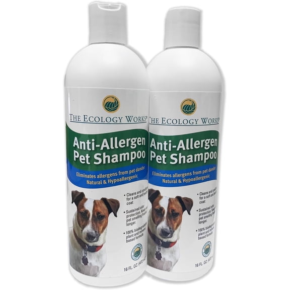 Anti-Allergen Pet Shampoo -Dog & Cat Dander Remover. Gentle Formula for Dry Sensitive Skin; Allergy Relief, The Ecology Works (32 Oz)